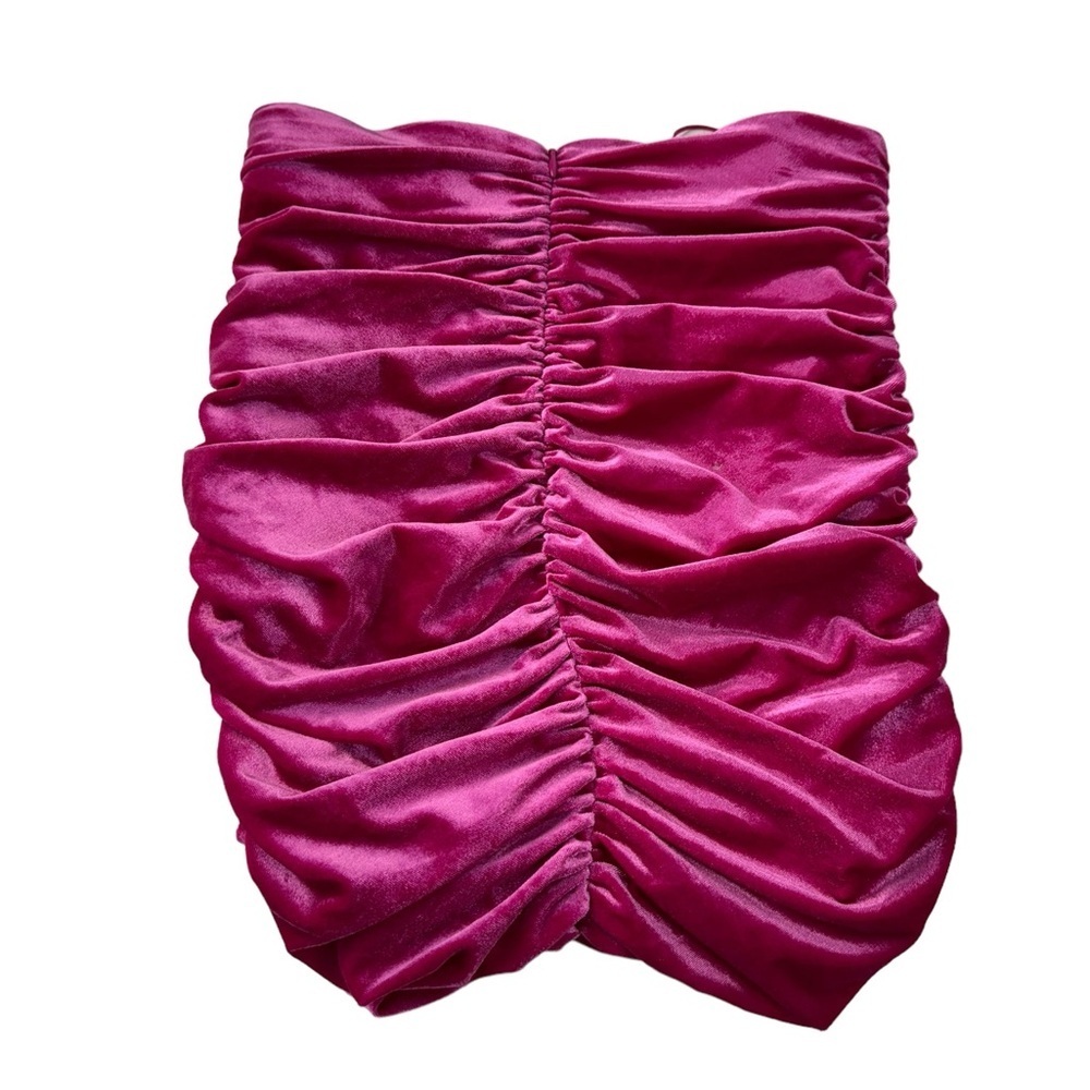 Zara Velvet Ruched Bodycon Stretch Tight High Waist Pink Mini Skirt Small